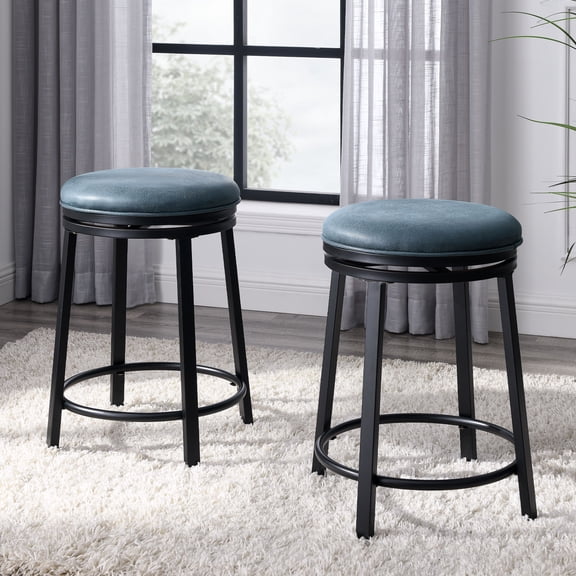 MOONMISS 360° Degree Swivel Bar Stool - Counter Height Metal Frame Stool for Kitchen Island, Home Bar &Cafe(Setof 2),Blue