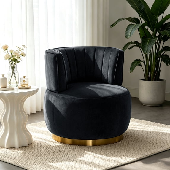 MOONMISS 360° Swivel Barrel Accent Chairs, Round Armchairs with Wide Upholstered, for Living Room, Bedroom, Black