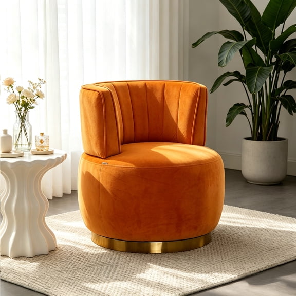 MOONMISS 360° Swivel Barrel Accent Chairs, Round Armchairs with Wide Upholstered, for Living Room, Bedroom, Orange