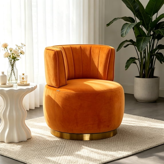 MOONMISS 360° Swivel Barrel Accent Chairs, Round Armchairs with Wide Upholstered, for Living Room, Bedroom, Orange