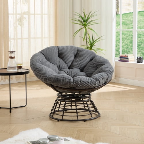 MOONMISS 360° Swivel Wicker Papasan Chair with Soft Thick Cushion for Living Room,Dark Gray