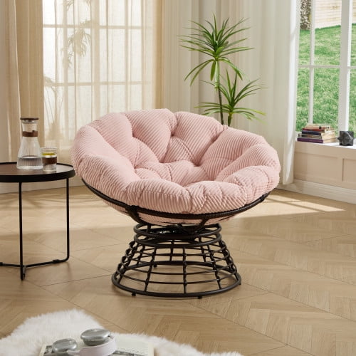 MOONMISS 360° Swivel Wicker Papasan Chair with Soft Thick Cushion for Living Room,Pink