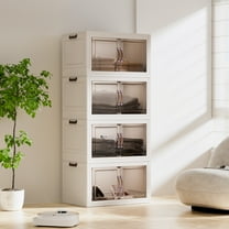 MOONMISS 4 Tier Plastic Foldable Storage Cabinet with Magnetic Doors & 360°Wheels for Living Room, Office, Dorm