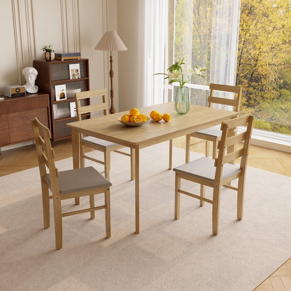 MOONMISS 5-Piece Modern Solid Wood Dining Set with 4 Chairs&Rectangle Table for Dining Room,Kitchen-Natural Wood