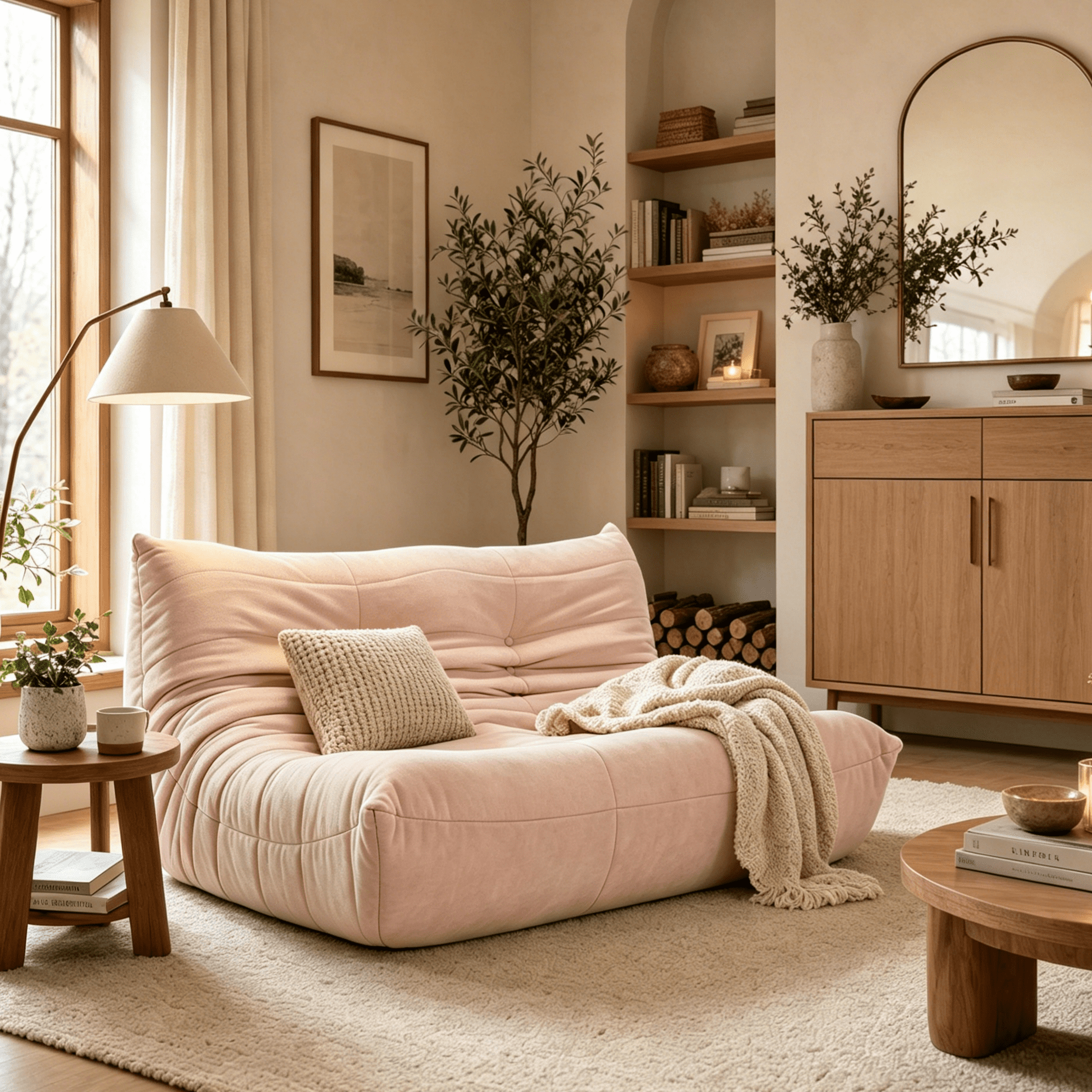 MOONMISS 53.14" Chenille Upholstered Oversized Lazy Sofa, 2-Seater Floor Sofa, Deep Seat Floor Bean Bag Loveseat for Cozy Home Decor, Pink