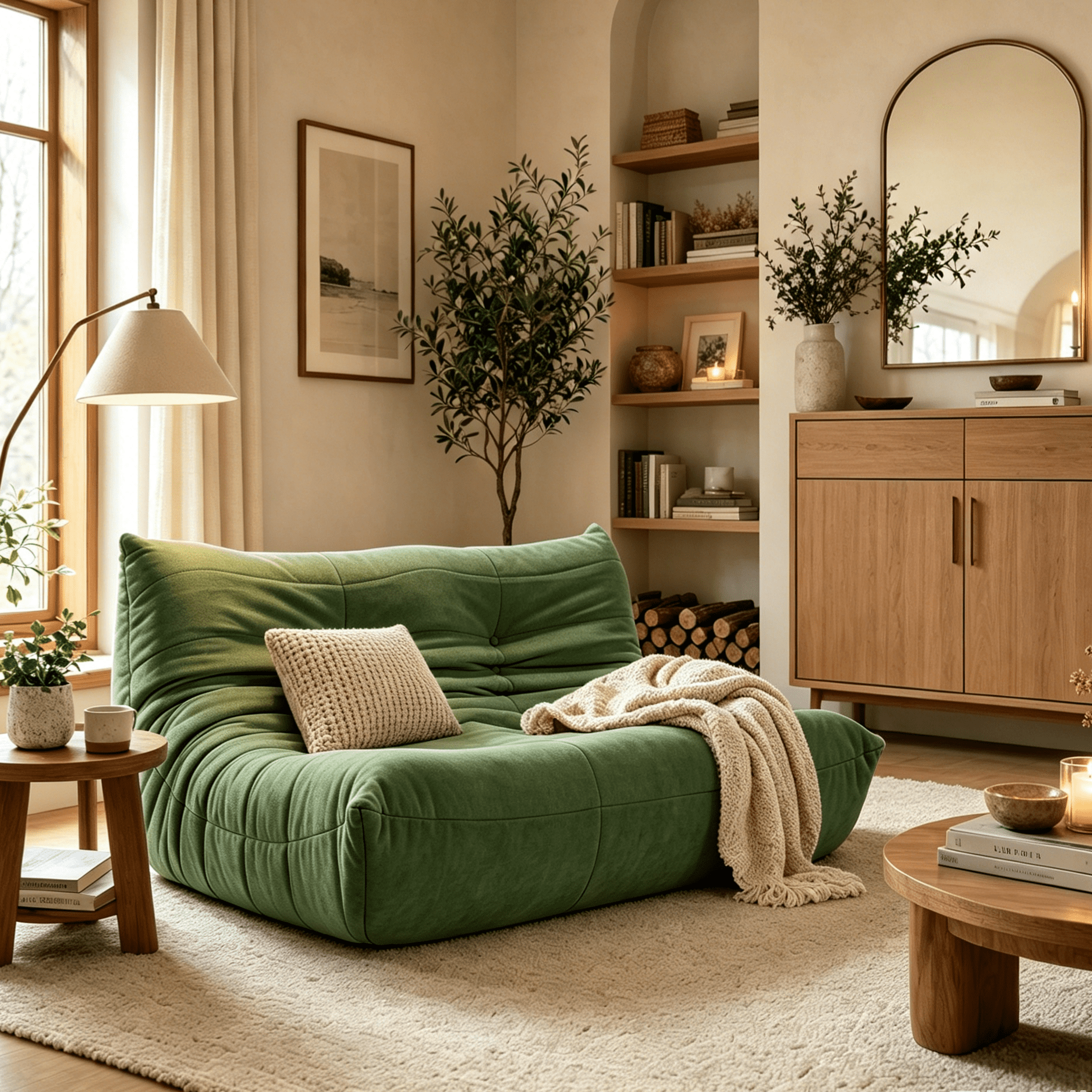 MOONMISS 53.14" Chenille Upholstered Oversized Lazy Sofa, 2-Seater Floor Sofan Deep Seat Floor Bean Bag Loveseat for Cozy Home Decor, Green