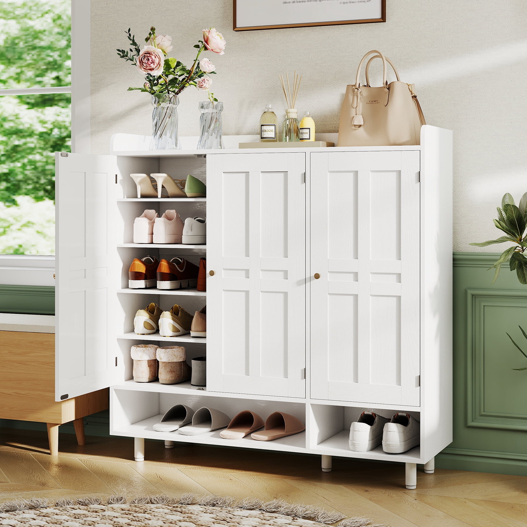 MOONMISS 6-Tiers Shoe Cabinet Rack Organizer Cabinet with Adjustable Shelves,Freestanding Cabinet Storage with Anti-Tip Fitting
