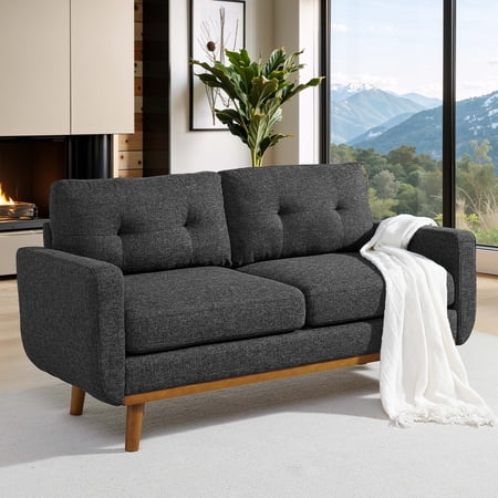 MOONMISS 67" Velvet Loveseat Couch, Modern Small Sofa With Walnut Wood Legs 2-seater Fabric Upholstered Mini Sofa Couches For Small Space,living Room Bedroom Office Dorm Apartment,Dark Gray