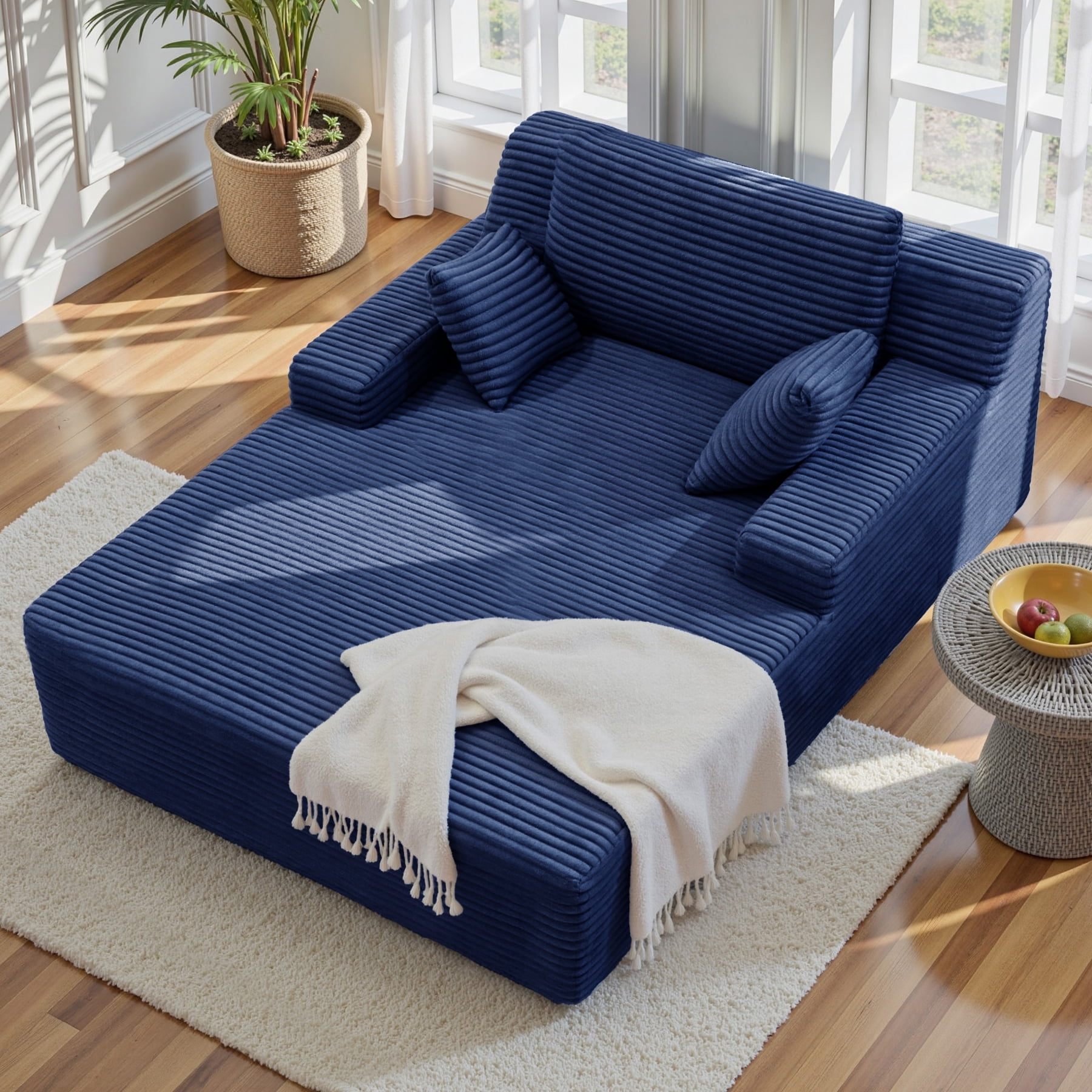 MOONMISS 68" Oversize Chaise Lounge Chair Indoor,Comfy Non-assembly Sofa Couches With 3 Pillows,Blue
