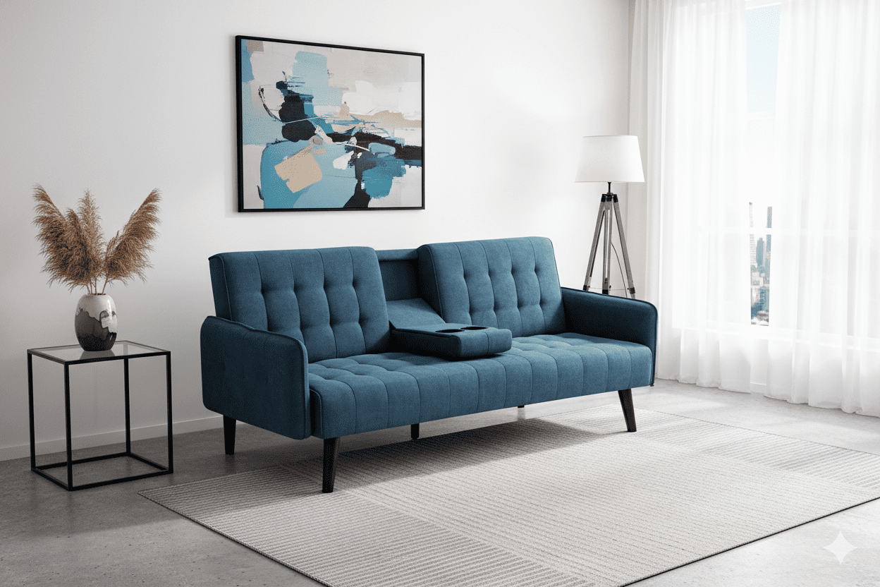 MOONMISS 72" Linen Couch Convertible Sleeper Sofa Bed with Cup Holder,2 Seat Reclining Sofas Couches for Living room Guest Bed