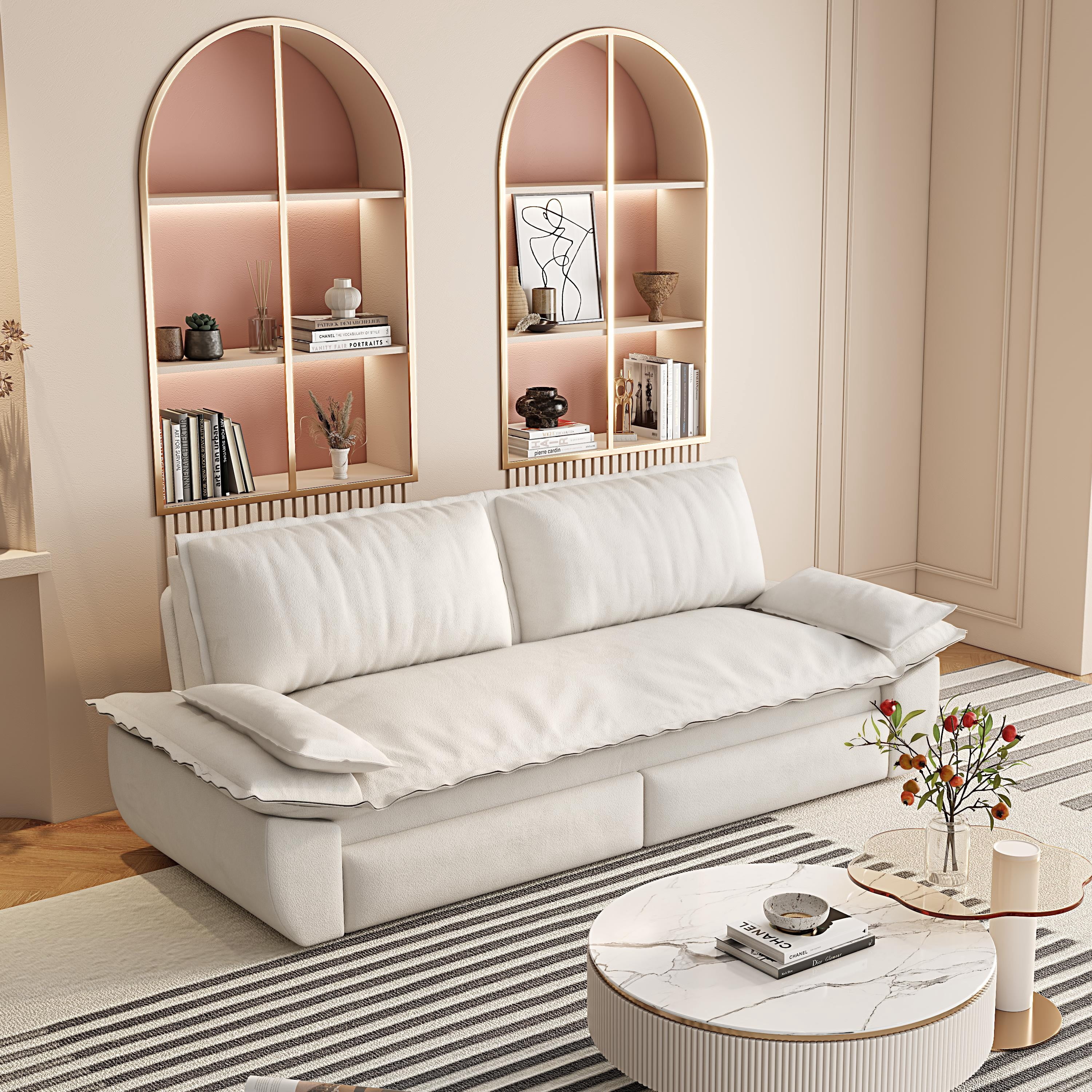 MOONMISS 73.2" Queen Pull Out Sofa Bed,3-in-1 Convertible Sleeper Sofa,Multi-Functional Velvet Couch Bed,Beige