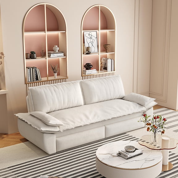 MOONMISS 73.2" Queen Pull Out Sofa Bed,3-in-1 Convertible Sleeper Sofa,Multi-Functional Velvet Couch Bed,Beige