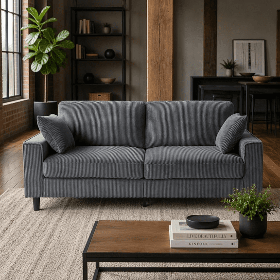MOONMISS 81.8" Retro Corduroy Loveseat Sofa with Solid Wood Legs, 2-Seater Modern Upholstered Couch for Living Room,Bedroom,Gray