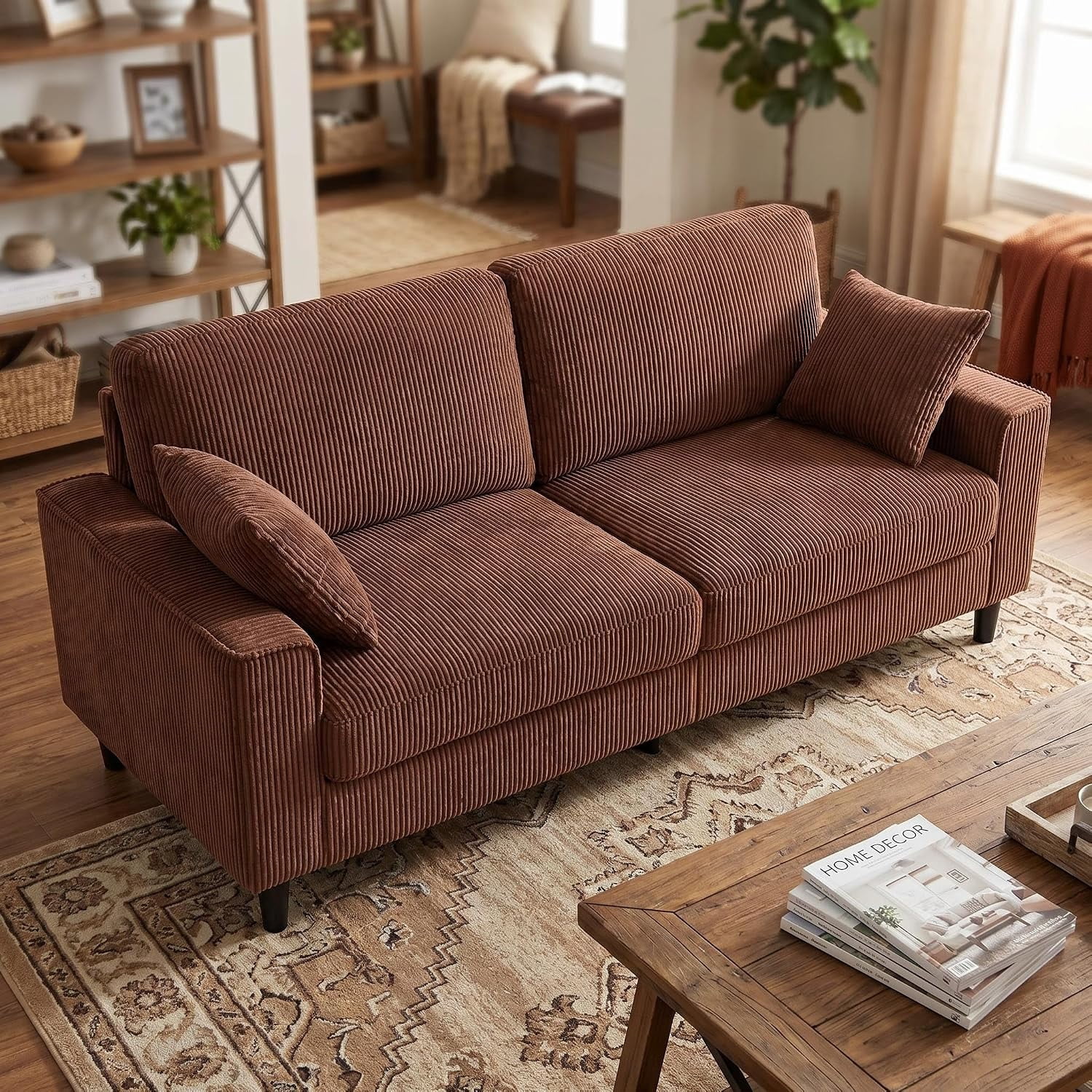 MOONMISS 81.8" Retro Corduroy Loveseat Sofa with Solid Wood Legs, 2-Seater Modern Upholstered Couch for Living Room,Bedroom,Orange