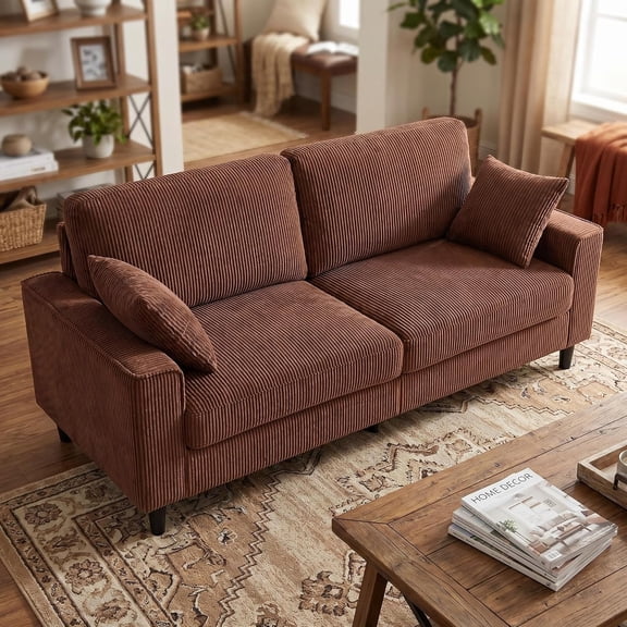 MOONMISS 81.8" Retro Corduroy Loveseat Sofa with Solid Wood Legs, 2-Seater Modern Upholstered Couch for Living Room,Bedroom,Orange