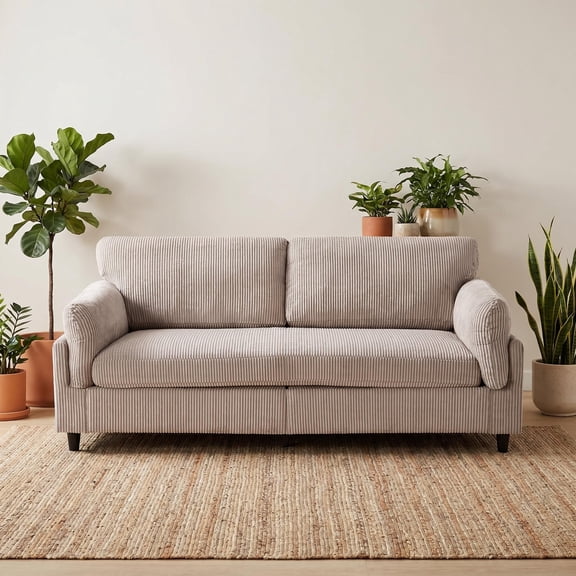 MOONMISS 82.6" Retro Corduroy Loveseat Sofa with Solid Wood Legs, 2-Seater Modern Upholstered Couch for Living Room,Bedroom,Camel