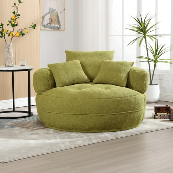 MOONMISS Boucle Upholstered Tufted Soft Barrel Accent Living Room Chair with Toss Pillows-Olive Green