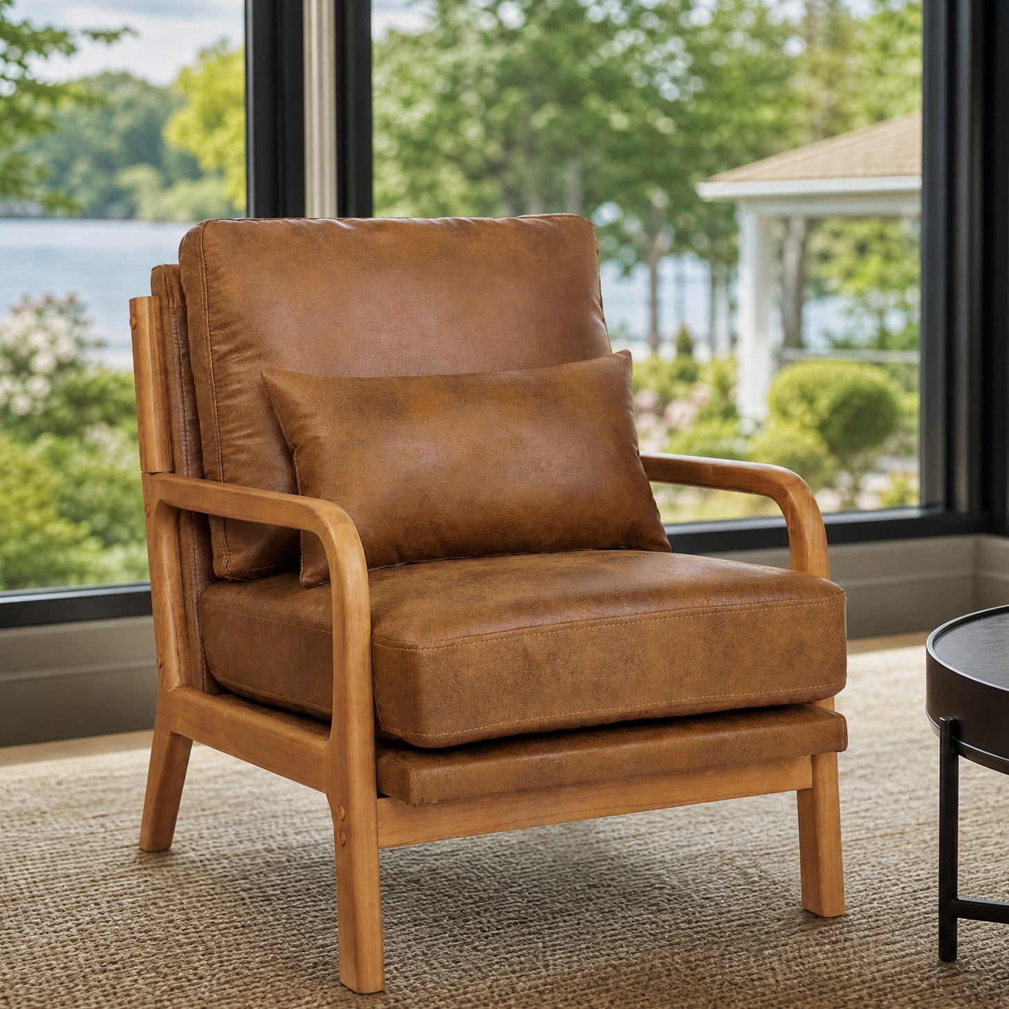 MOONMISS Accent Chair, Reading Club Chair with Pillow for Living Room Bedroom Furniture,Brown