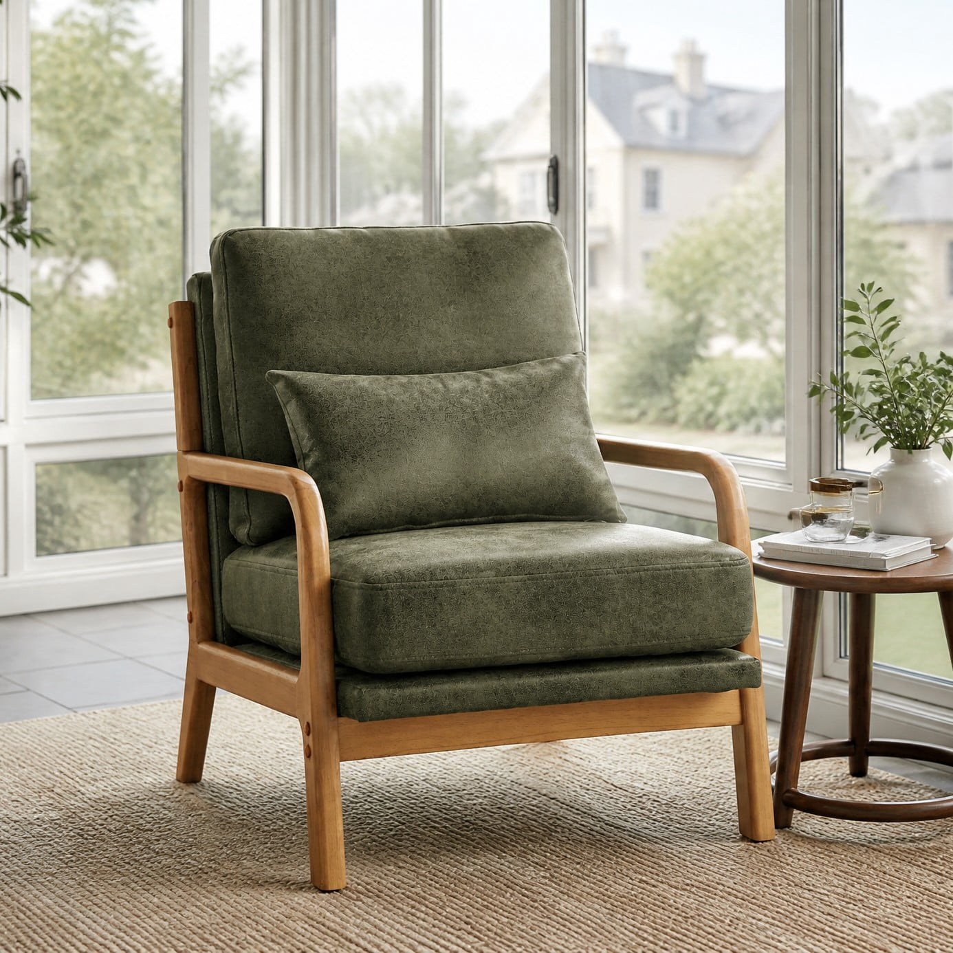 MOONMISS Accent Chair, Reading Club Chair with Pillow for Living Room Bedroom Furniture,Olive