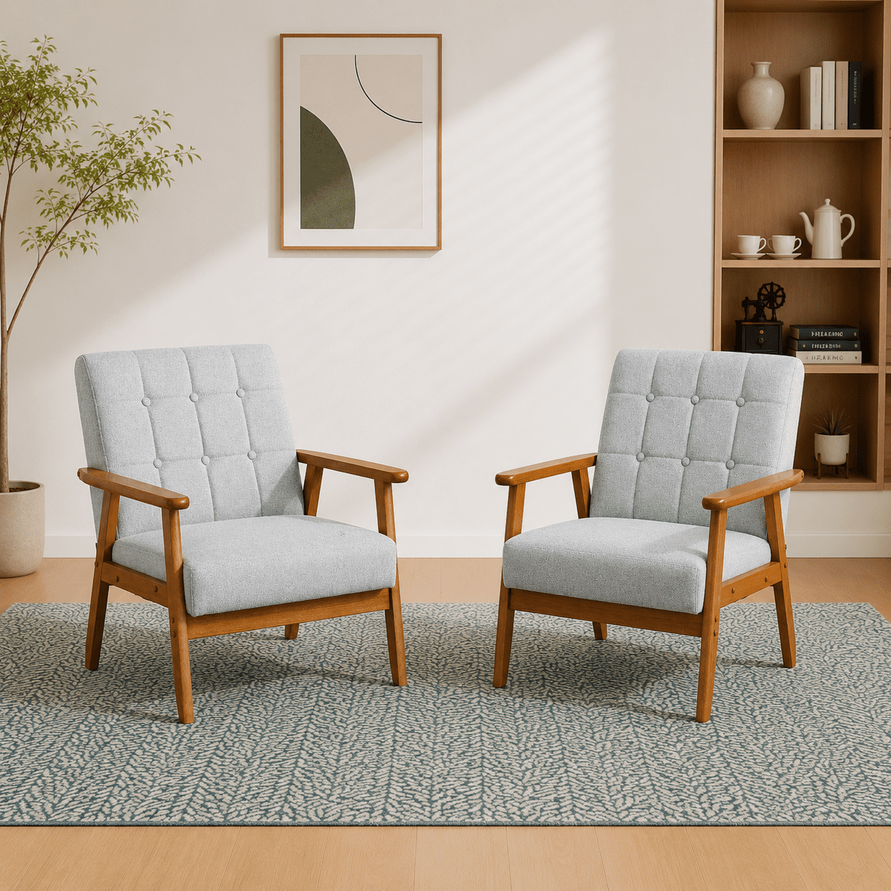 MOONMISS Accent Chair Set of 2,Mid Century Modern Technical Fabric Armchair with Wood Frame for Living Room Bedroom Study Room Easy Assembly,Gray