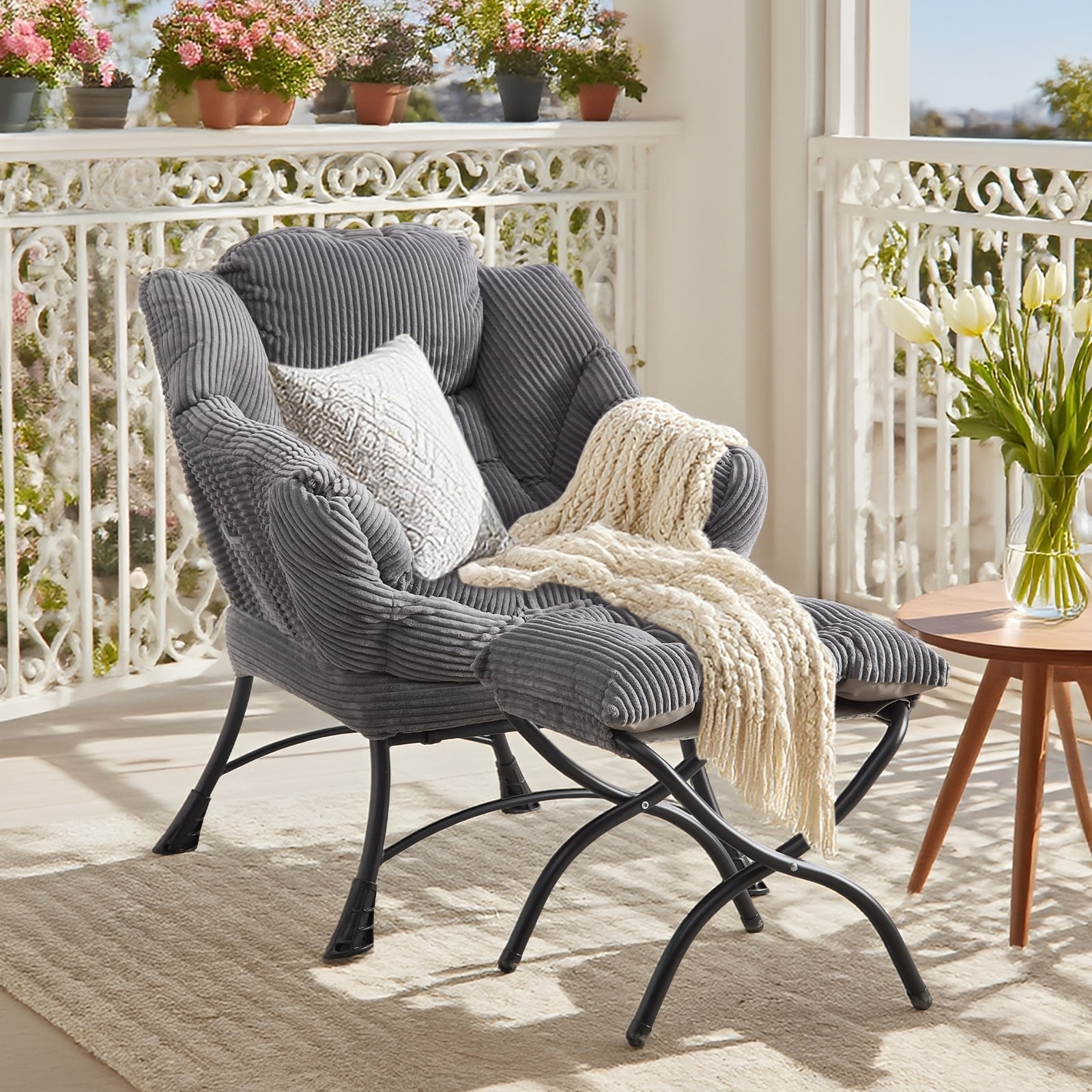 MOONMISS Accent Chair with Ottoman,with Armrests and Side Pockets、 Footrest for Living Room,Gray