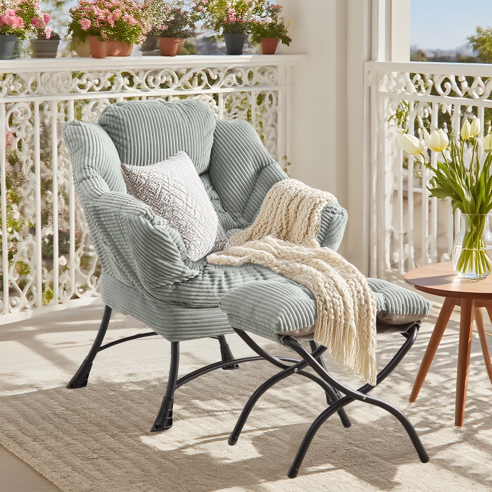 MOONMISS Accent Chair with Ottoman,with Armrests and Side Pockets、 Footrest for Living Room,Light Green