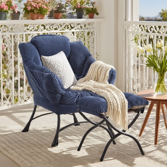 MOONMISS Accent Chair with Ottoman,with Armrests and Side Pockets、 Footrest for Living Room,Navy Blue