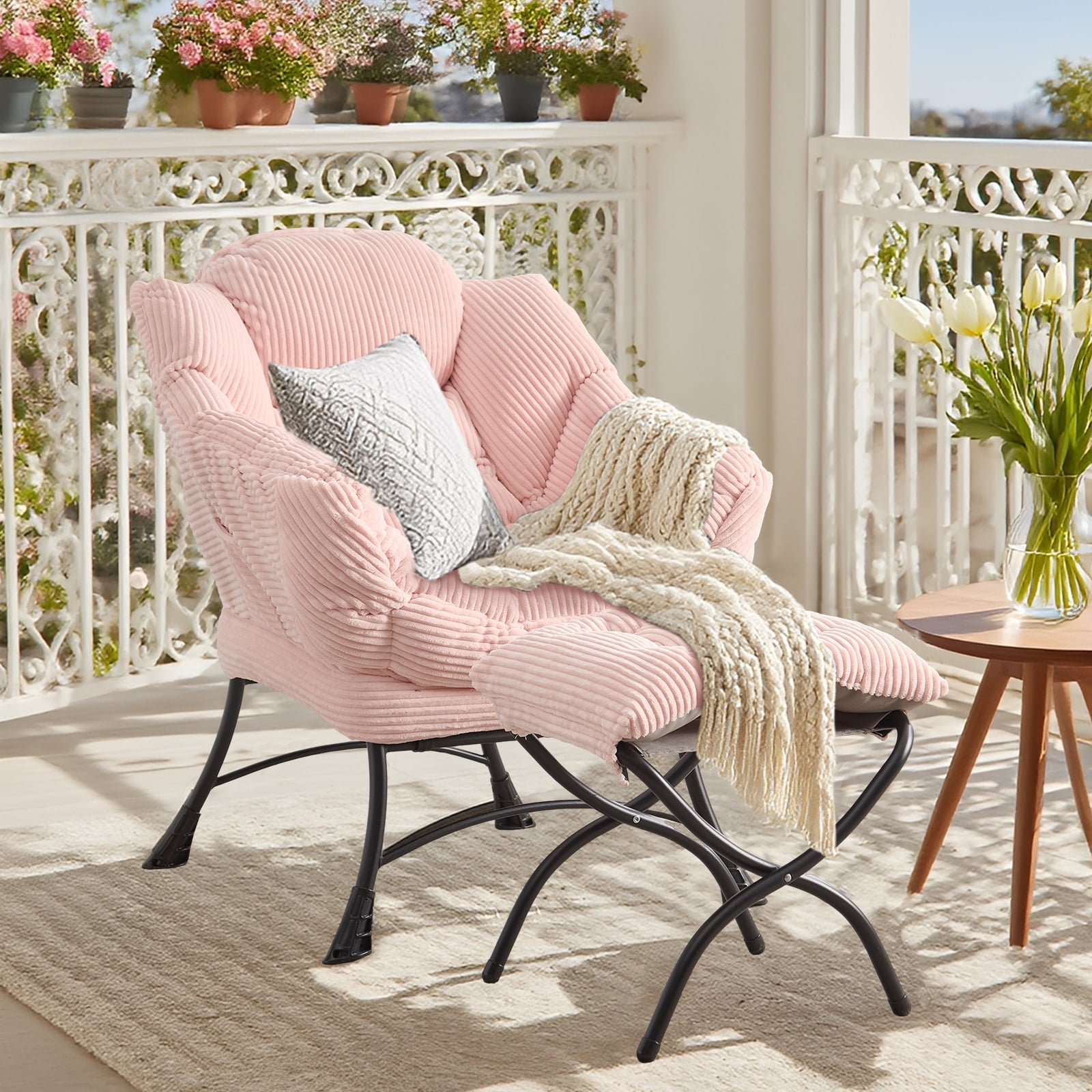 MOONMISS Accent Chair with Ottoman,with Armrests and Side Pockets、 Footrest for Living Room,Pink