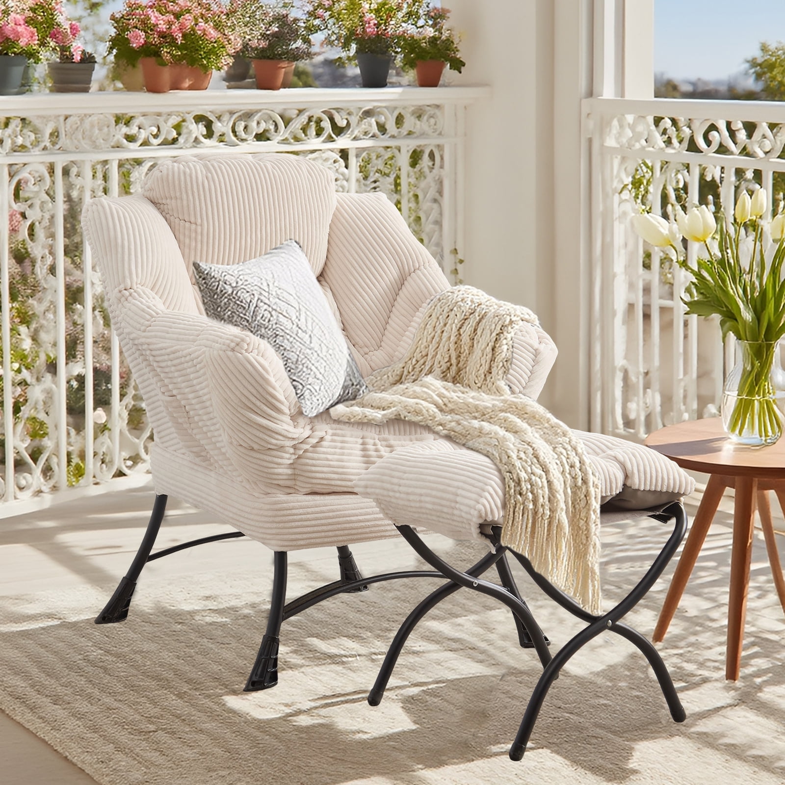 MOONMISS Accent Chair with Ottoman,with Armrests and Side Pockets、 Footrest for Living Room,White