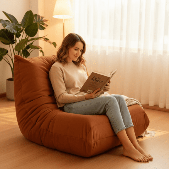 MOONMISS Armless Bean Bag Chairs for Adults,Memory Foam Bean Bag Chair for Living Room Bedroom Office,Orange