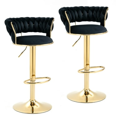 MOONMISS Bar Stools Set of 2, Adjustable Swivel Barstools, Velvet Counter Height Bar Chair with Back and Footrest for Kitchen Island Dining Room Café Pub,Black