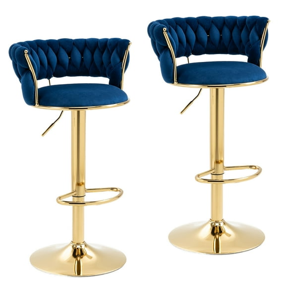 MOONMISS Bar Stools Set of 7, Adjustable Swivel Barstools, Velvet Counter Height Bar Chair with Back and Footrest for Kitchen Island Dining Room Café Pub,Navy Blue