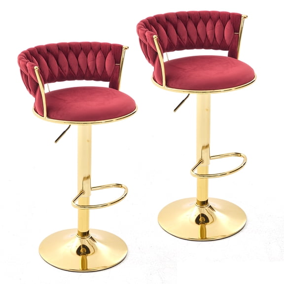 MOONMISS Bar Stools Set of 2, Adjustable Swivel Barstools, Velvet Counter Height Bar Chair with Back and Footrest for Kitchen Island Dining Room Café Pub,Wine Red
