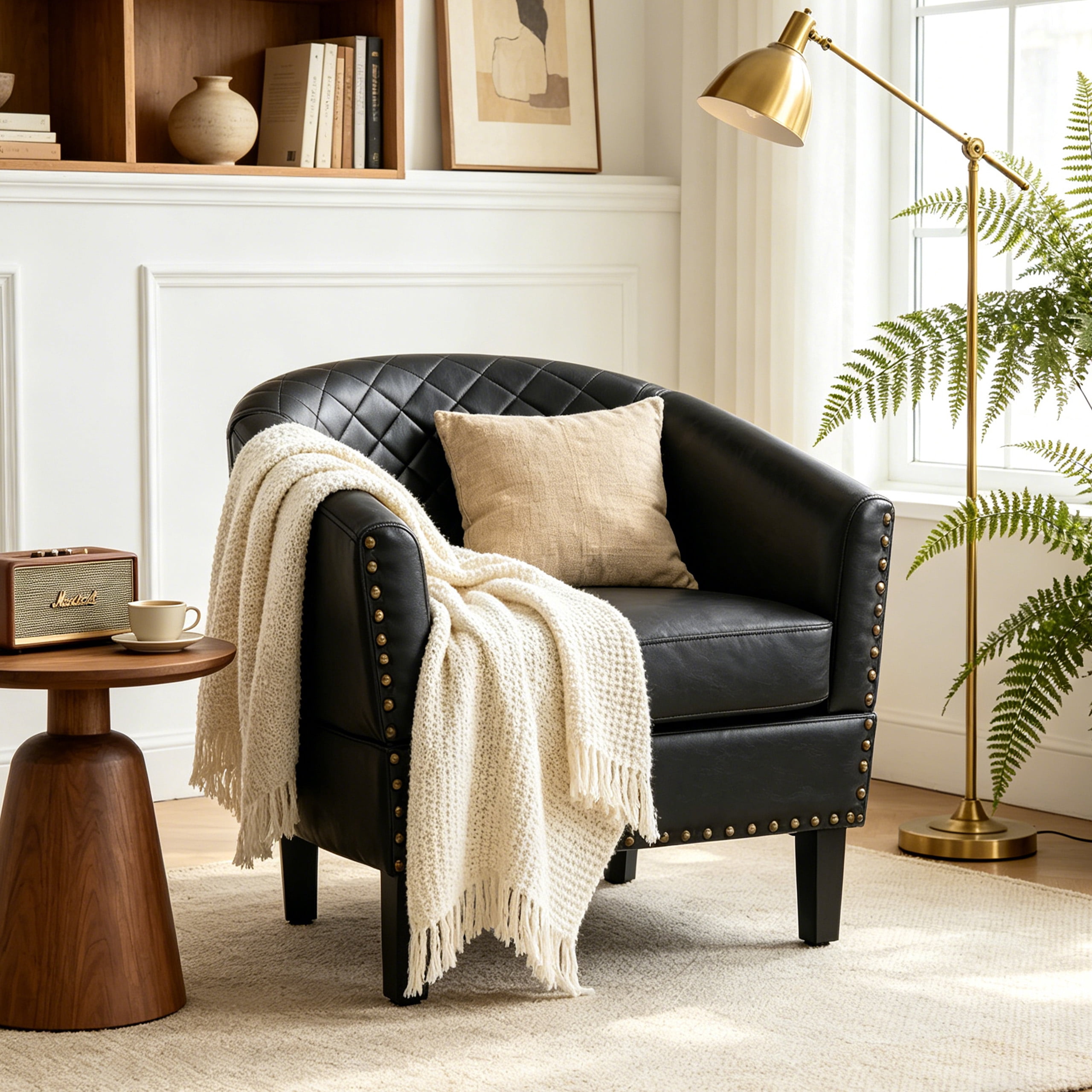 MOONMISS Barrel Accent Chair Club Armchairs Comfy chairs for Living Room, Bedroom,Black