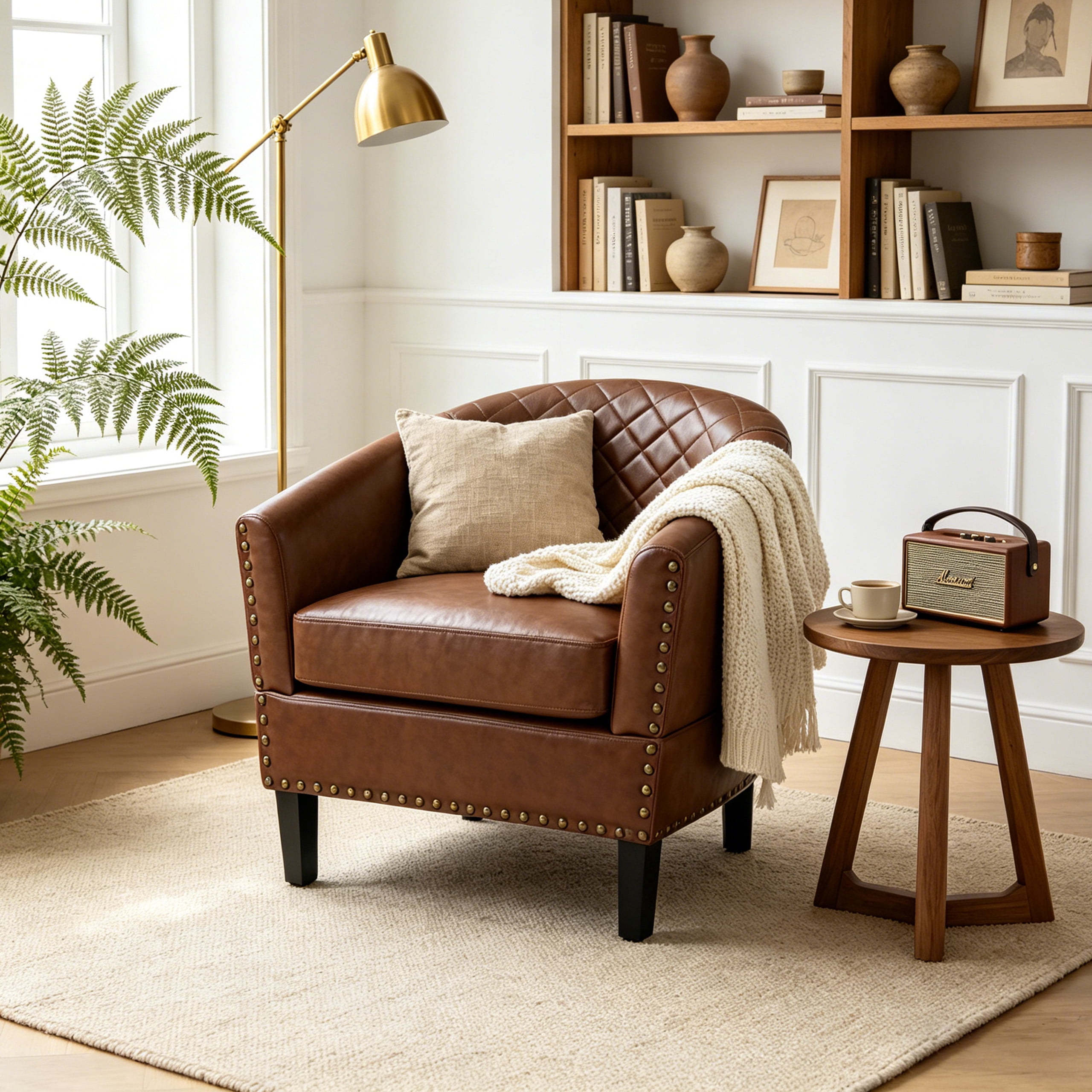MOONMISS Barrel Accent Chair Club Armchairs Comfy chairs for Living Room, Bedroom,Brown
