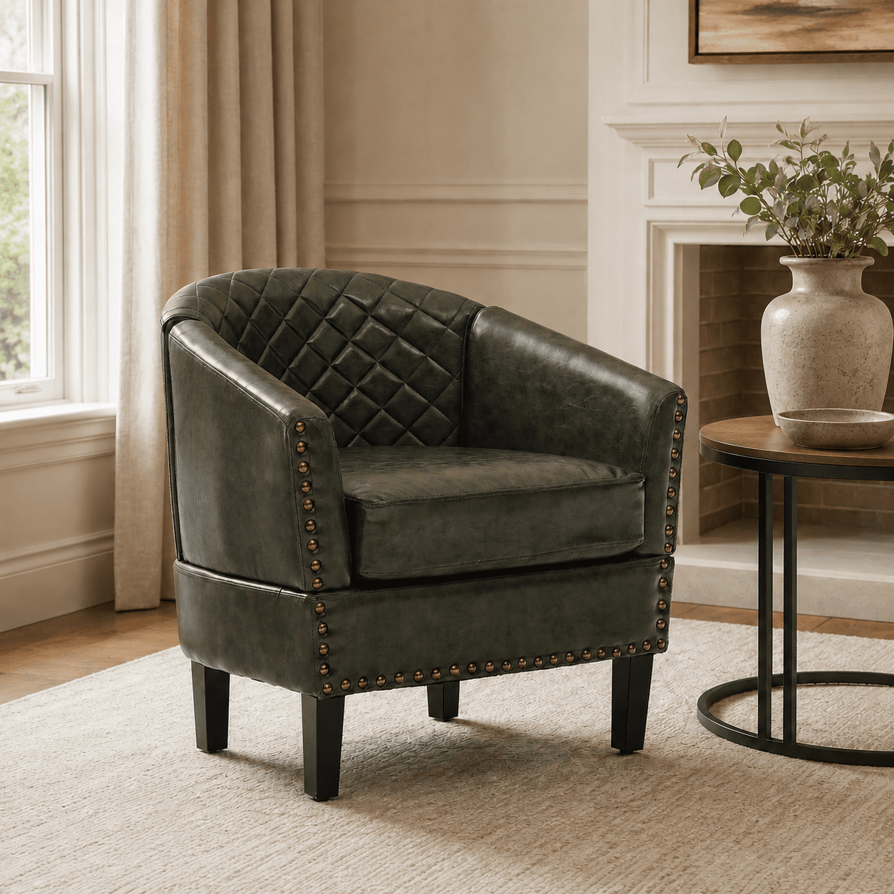 MOONMISS Barrel Accent Chair Club Armchairs Comfy chairs for Living Room, Bedroom,Olive Green
