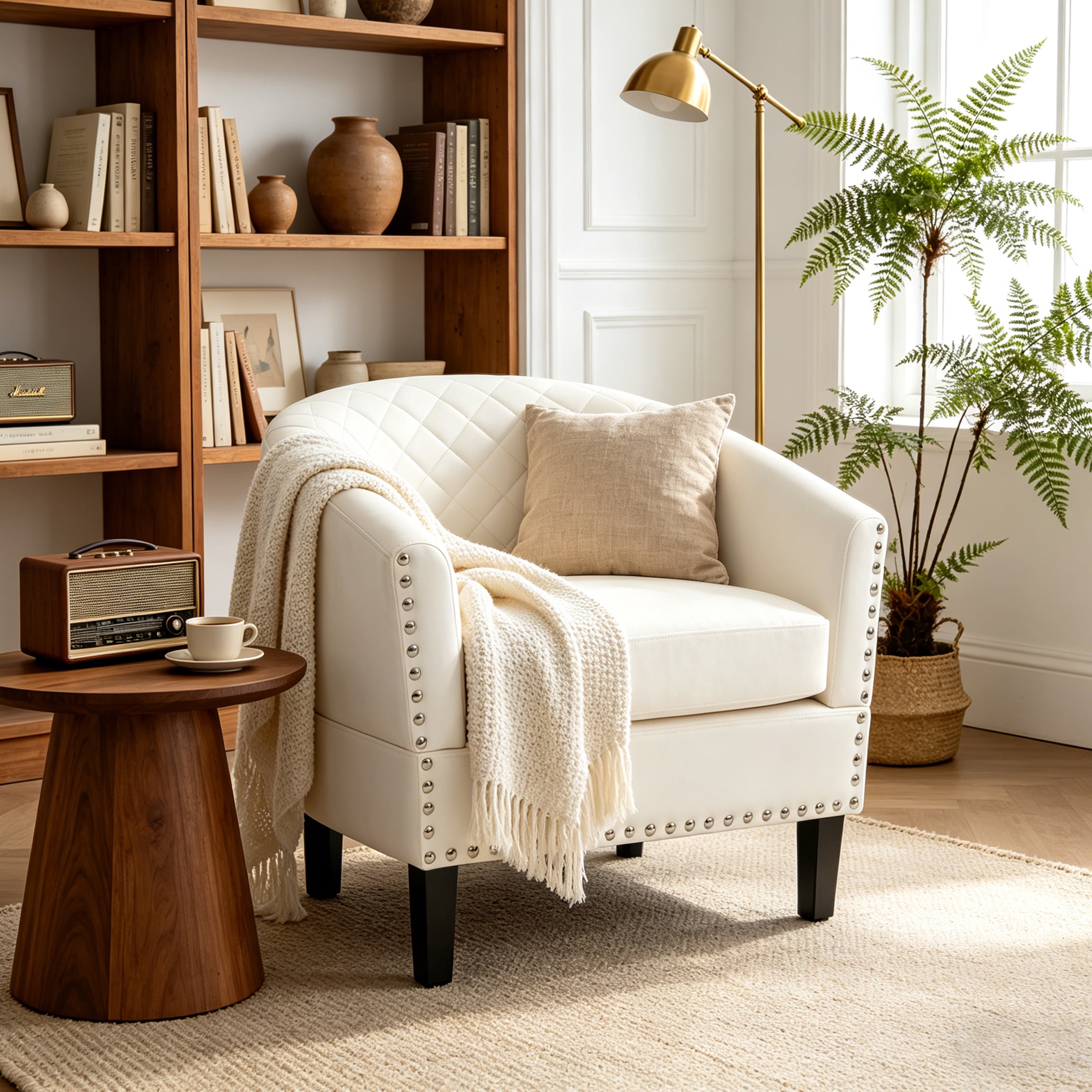 MOONMISS Barrel Accent Chair Club Armchairs Comfy chairs for Living Room, Bedroom,White