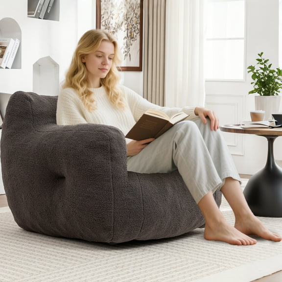 MOONMISS Bean Bag Chair, Bean Bag Sofa Chair with Armrests Stuffed High-Density Foam, Lazy Sofa Comfy Chairs BeanBag Chair for Adults in Living Room,Bedroom Reading,Dark Gray