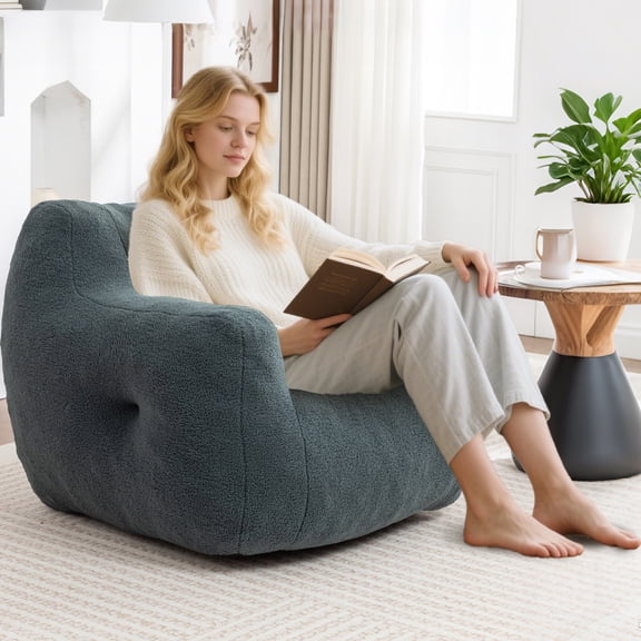 MOONMISS Bean Bag Chair, Bean Bag Sofa Chair with Armrests Stuffed High-Density Foam, Lazy Sofa Comfy Chairs BeanBag Chair for Adults in Living Room,Bedroom Reading,Green