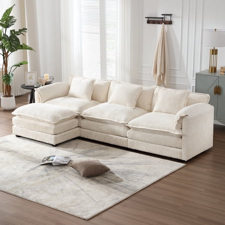 MOONMISS Boucle Fabric Upholstered L-Shape Comfy Oversized 3-4 seat Modular Sectional Sofa-