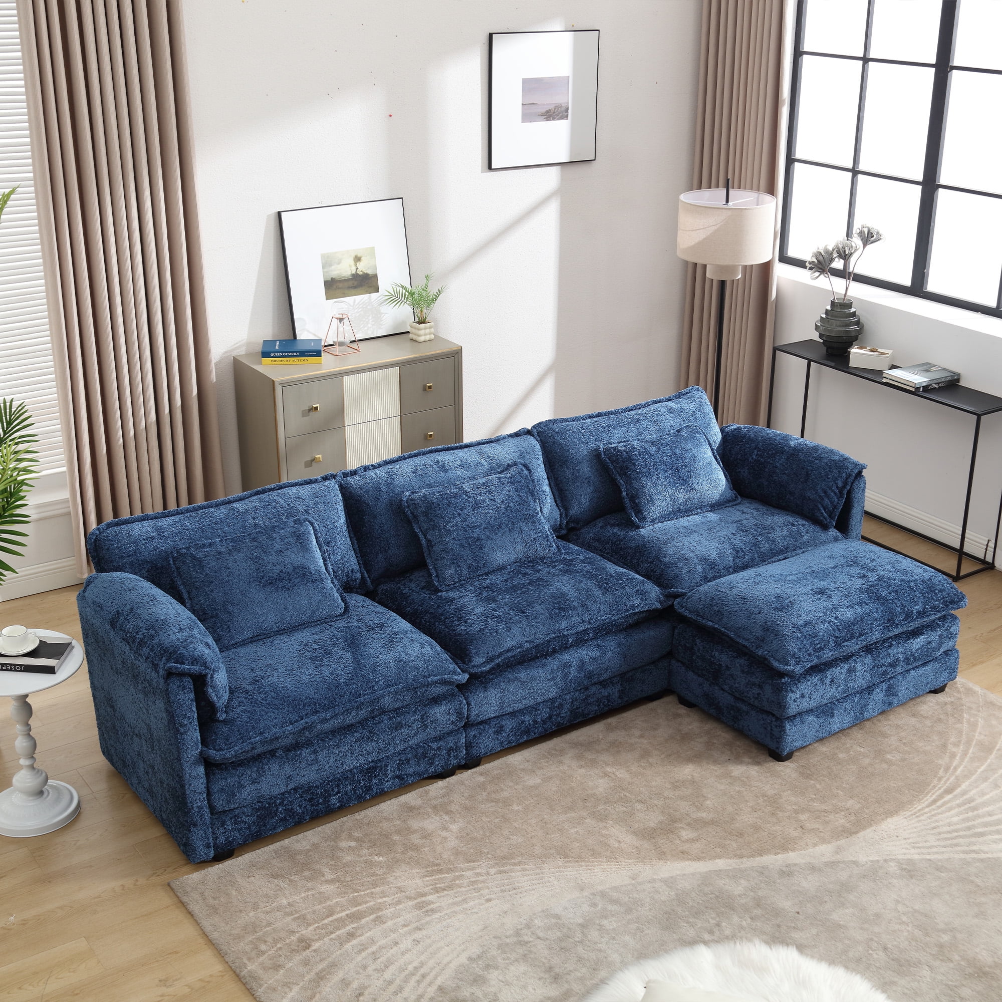 MOONMISS Boucle Fabric Upholstered L-Shape Comfy Oversized 3-4 seat Modular Sectional Sofa