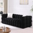 thumbnail image 1 of MOONMISS Boucle Upholstered 3 Seater Wood Frame Marshmallow Sofa with 2 Pillows-Black, 1 of 5