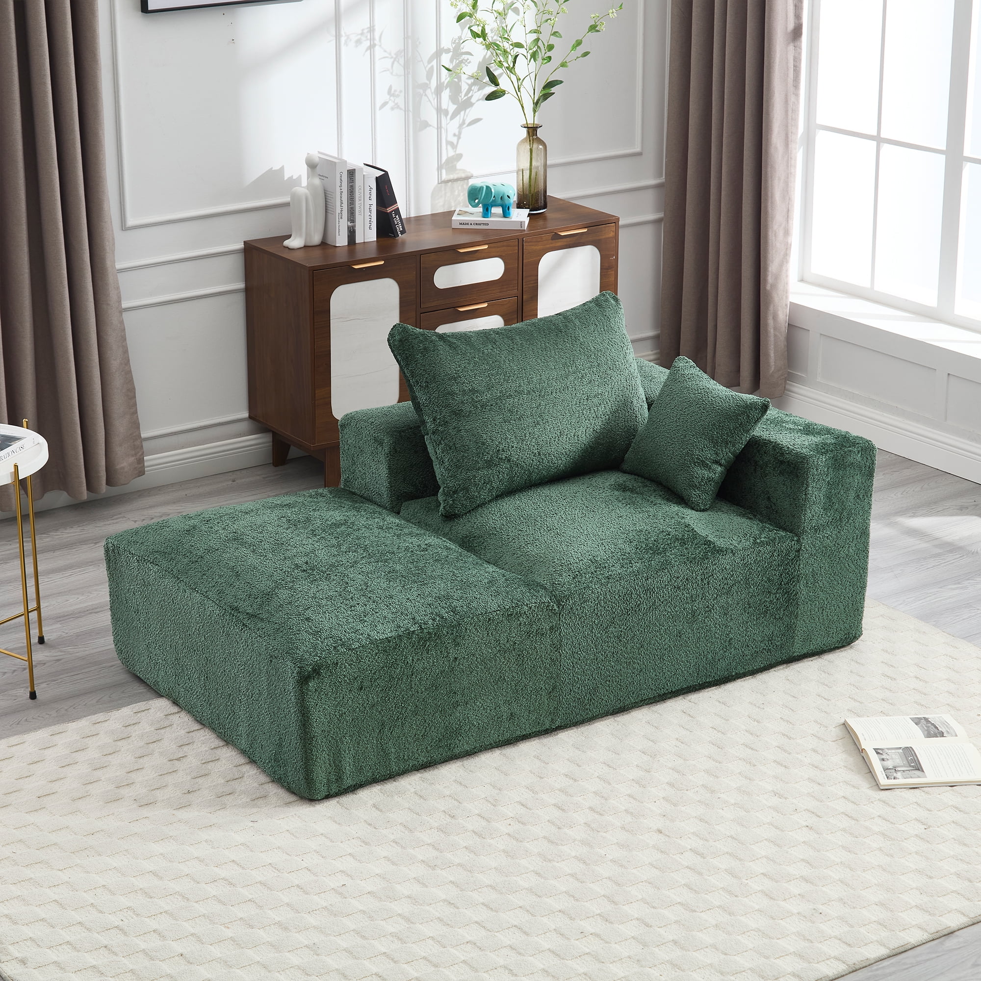 MOONMISS Boucle Upholstered Free Combination of Flexible 2-Seater Lazy Leisure Sofa with 2 Pillows-Emerald