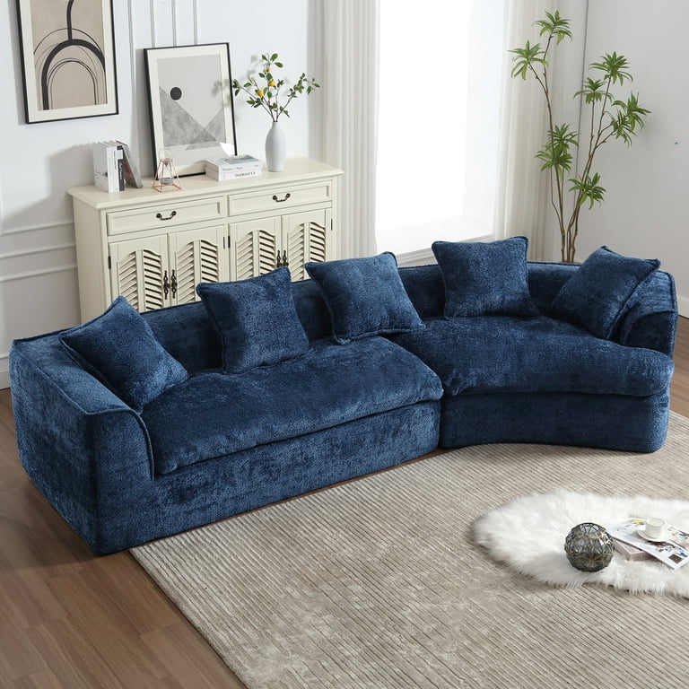 Moonmiss Boucle Upholstered Oversized 3 Seater Comfy Sofa with Unique Double Seat and Corner Construction Navy Blue