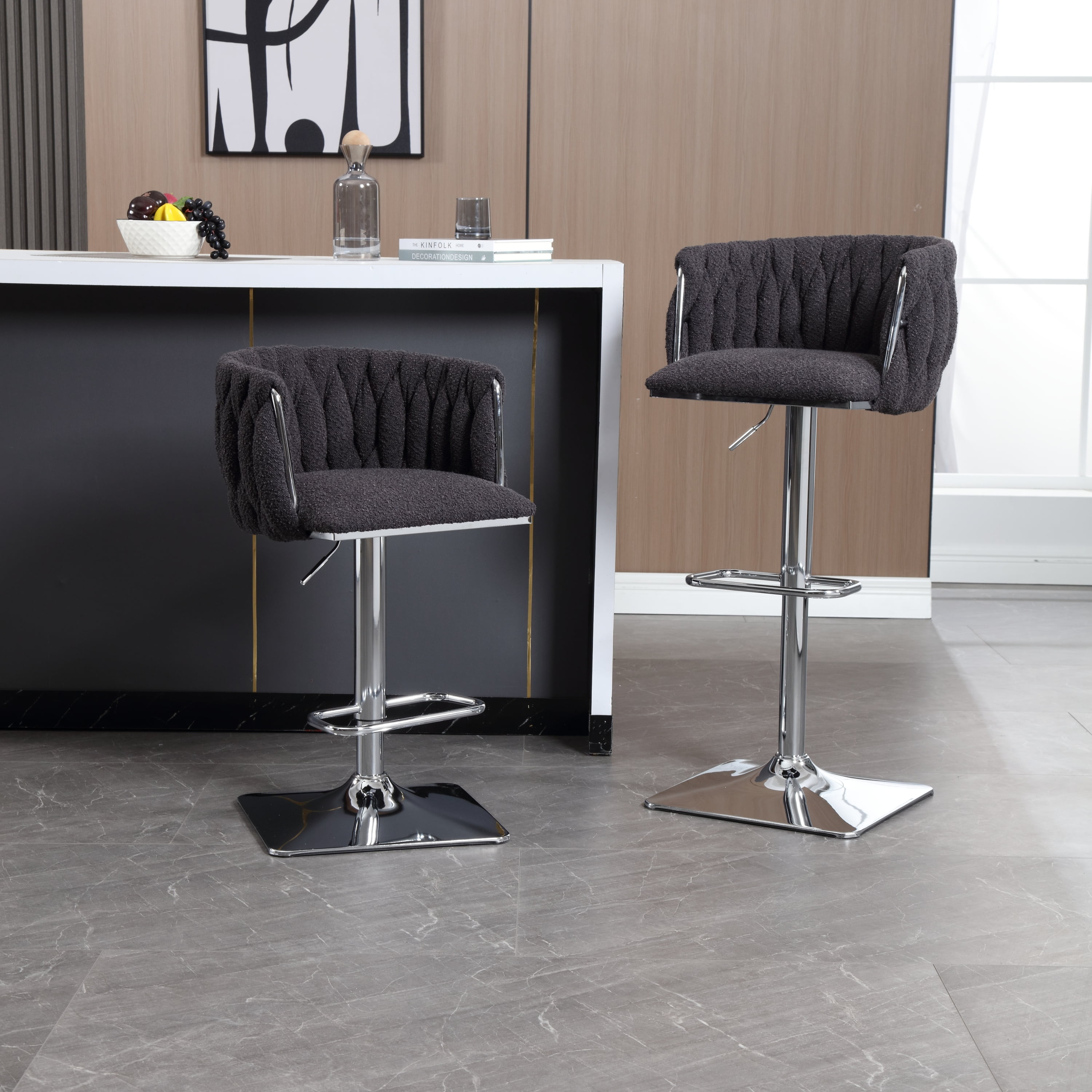 MOONMISS Boucle Upholstered Swivel Adjustable Height Tufted Bar Stools