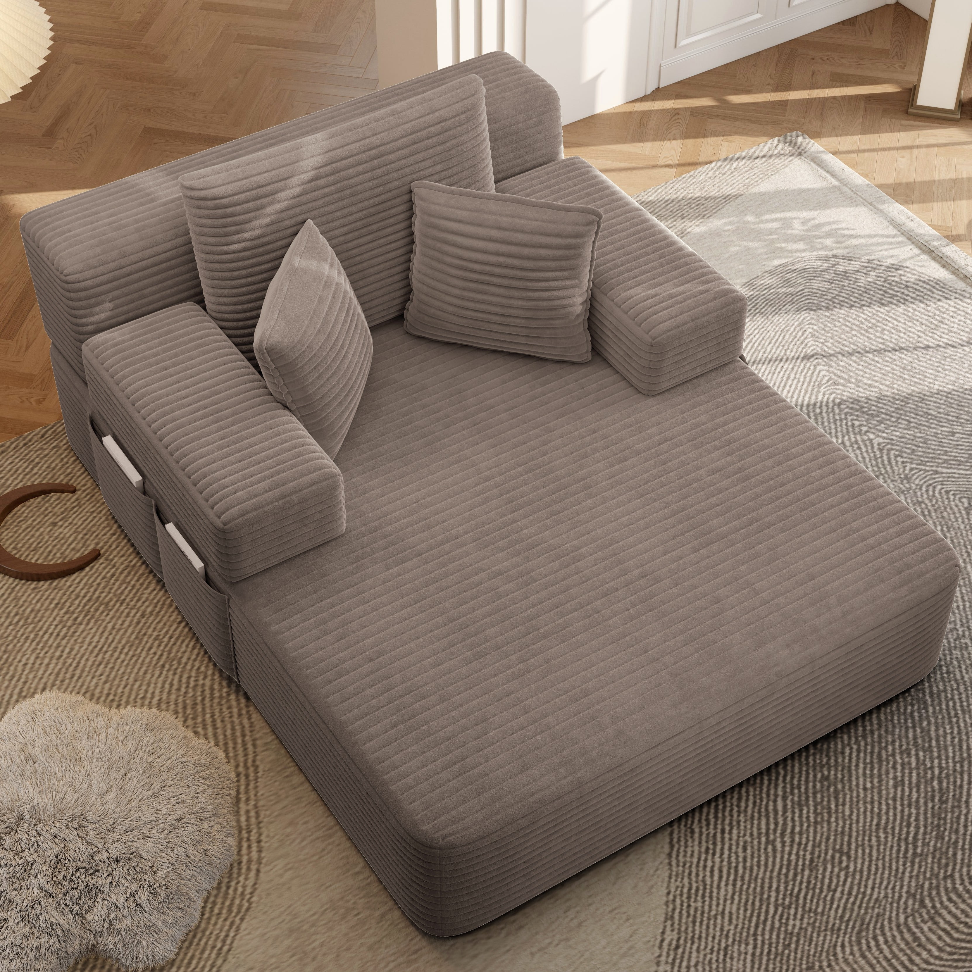 MOONMISS Chaise Lounge Chair Indoor, Corduroy Boneless Sofa Bed, Deep Seat Sleeper Couch Reading Chairs, Cloud Sofas Couches for Living Room, No Assembly Required,Coffee