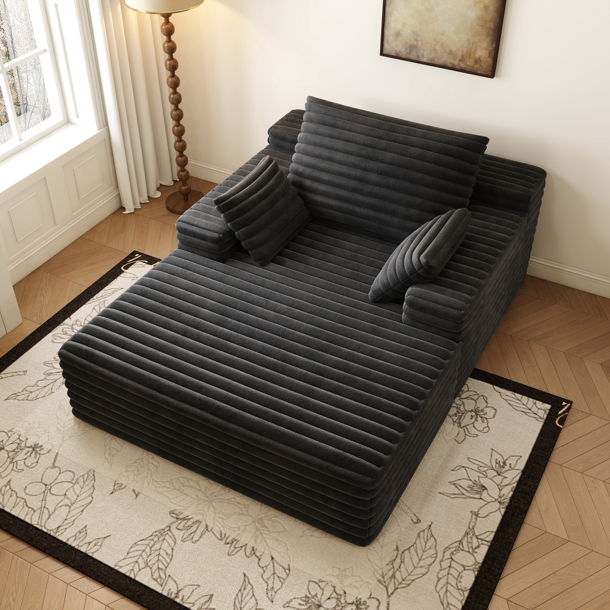 MOONMISS Chaise Lounge Chair Indoor,Oversized Upholstered Fluffy Plush Faux Fur Cloud Sofas Couches for Living Room,Black