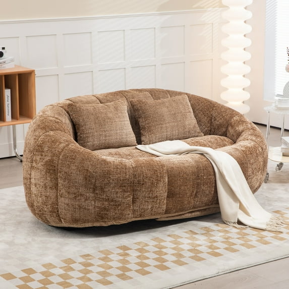 MOONMISS Chenille Durable Comfort Lounger High Back Bean Bag loveseat Lazy Sofa-Coffee
