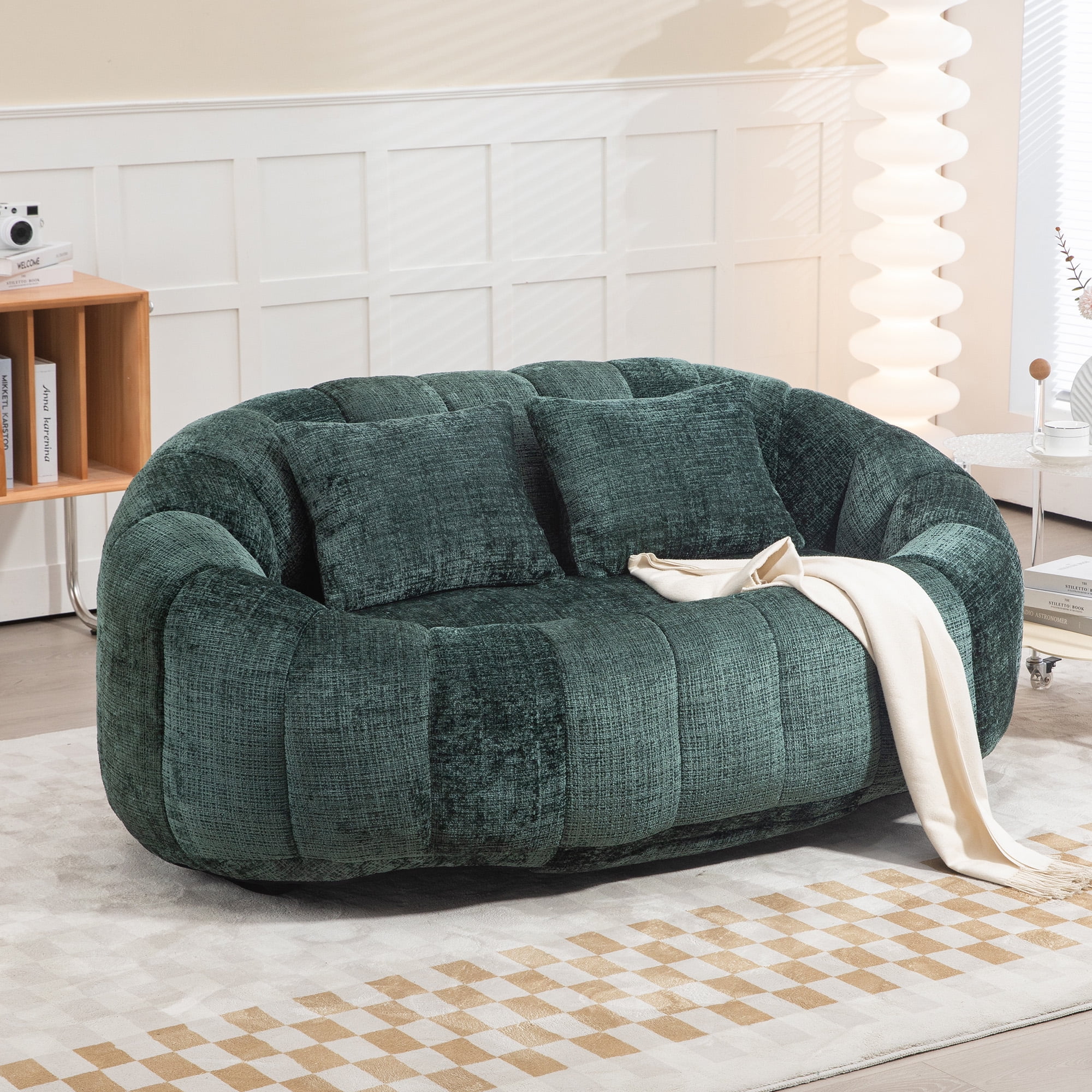 MOONMISS Chenille Durable Comfort Lounger High Back Bean Bag loveseat Lazy Sofa-Emerald