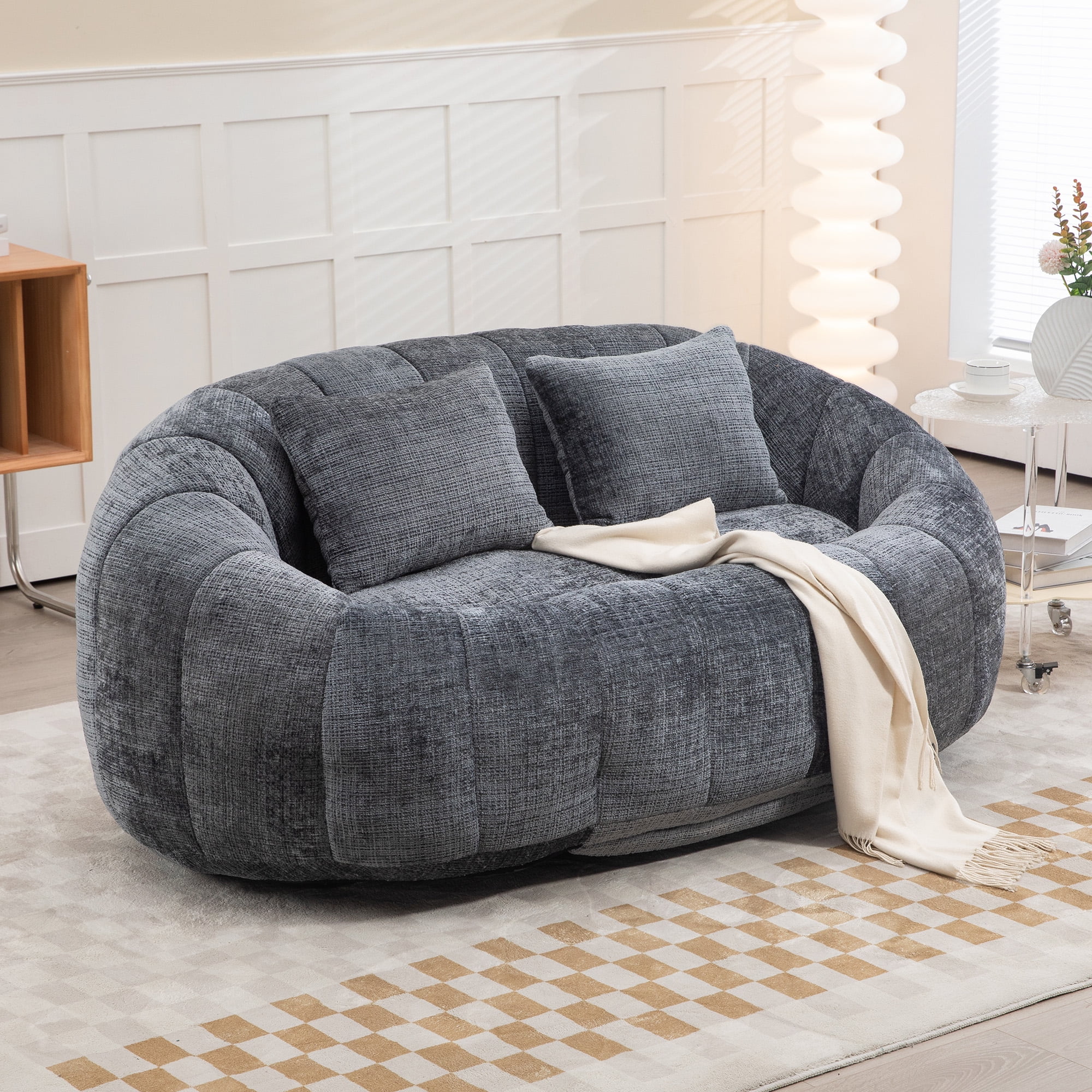 MOONMISS Chenille Durable Comfort Lounger High Back Bean Bag loveseat Lazy Sofa-Gray